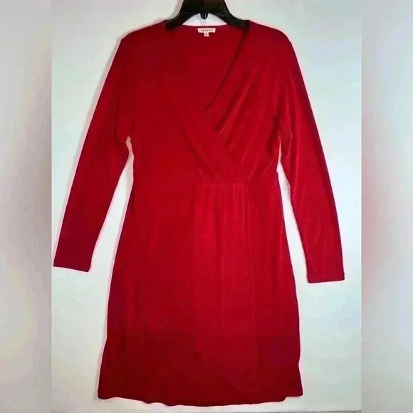 Jodifl faux wrap size Medium dress red shimmer holiday party long sleeve v neck - Picture 1 of 7